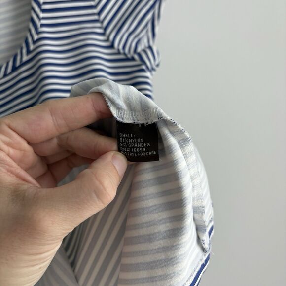 J McLaughlin Small Top Blue White Striped Nylon Blouse Cap Sleeve Summer Top - Picture 6 of 8